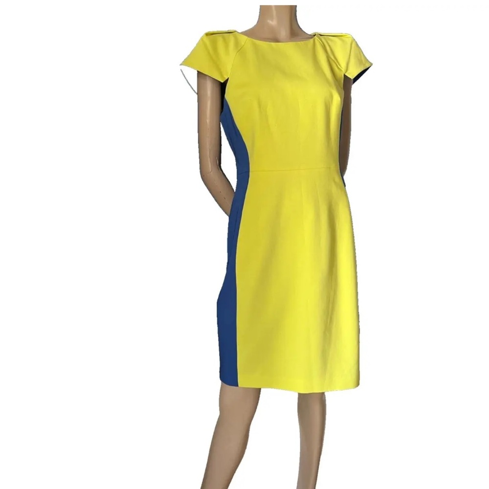 Designer Belle Badgley Mischka Chartreuse & Blue Sheath Dress Size 2